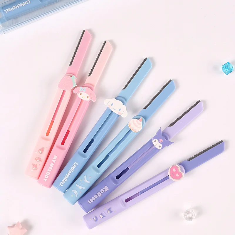 

New Sanrioed Series Kawaii MyMelody Cinnamoroll Kuromi Kitty Portable Retractable Eyebrow Trimmer Safe Sharp Girl Heart Gift