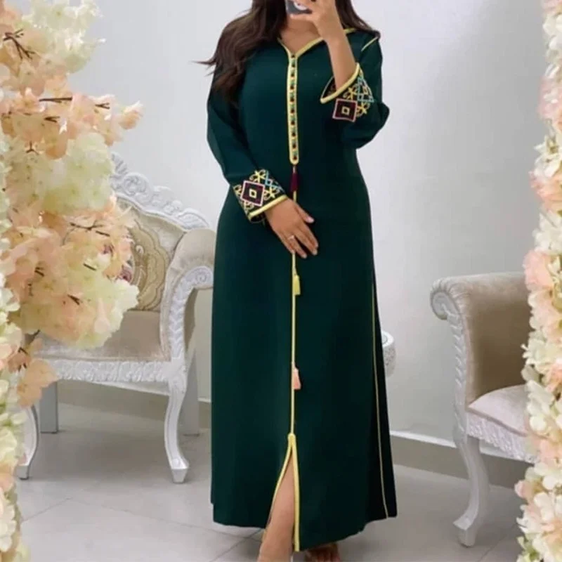 

Kaftan Turkey Arabic Dress Floral Embroidery Moroccan Dubai Abaya 2022 Women Muslim Long Dresses Casual Woman Burgundy