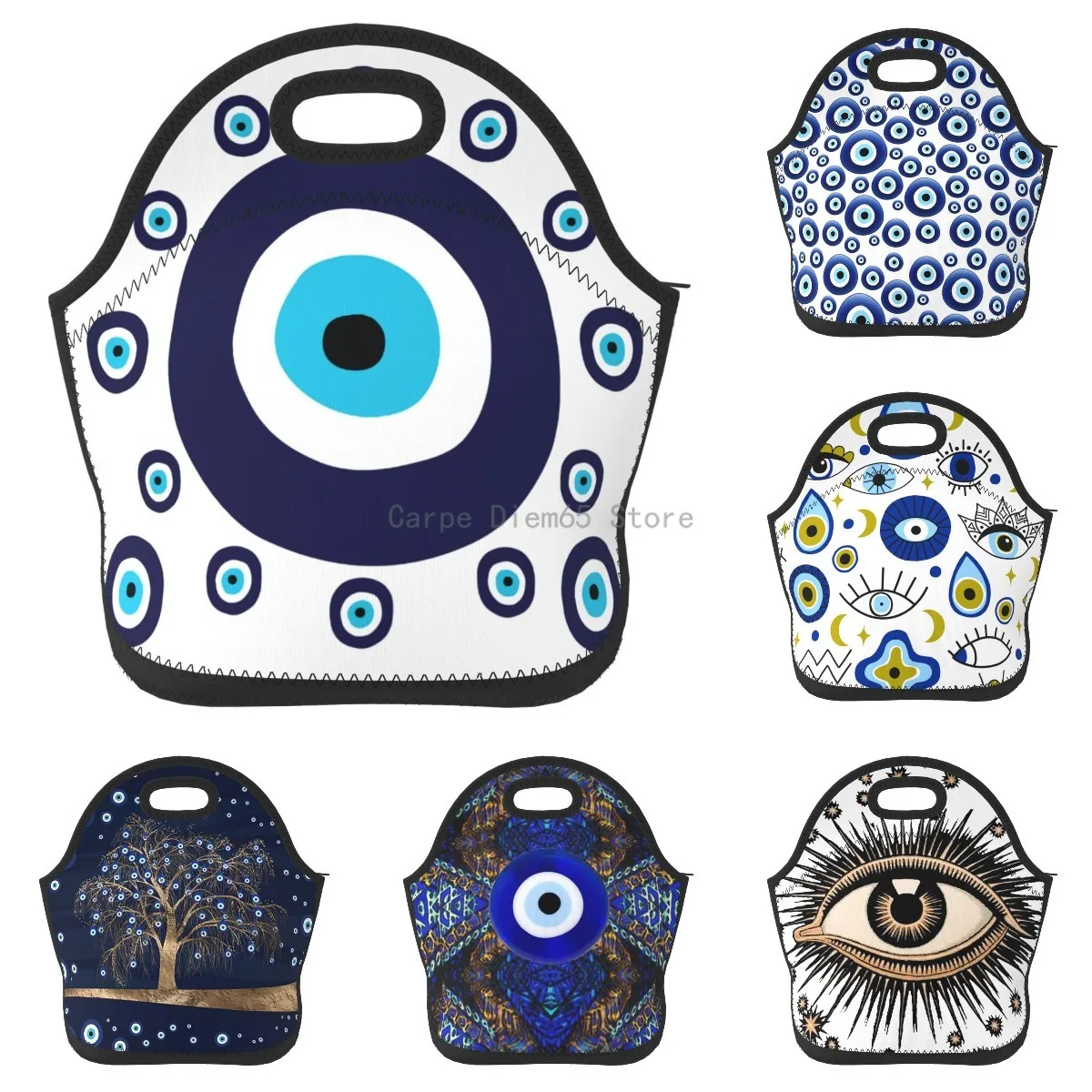 

Greek Turkish Evil Eye Insulated Neoprene Lunch Bag Lunch Bag Tote Bag Insulated Lunch Box Picnic Beach Fishing Work