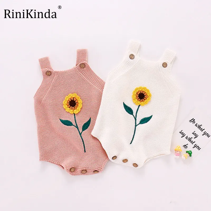 

Newborn Baby Toddler Rompers Spring Summer Girls Floral Knitting Jumpsuit Kids Sleeveless Bodysuit Children Clothing