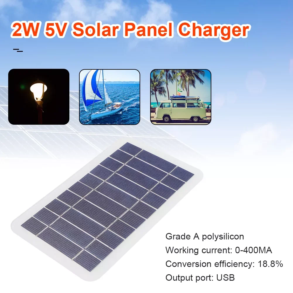 

2023New Portable Solar Charger 5V 400mA Solar Panel Power Bank 2W Output USB Outdoor Portable Solar System for Cell Mobile Phone