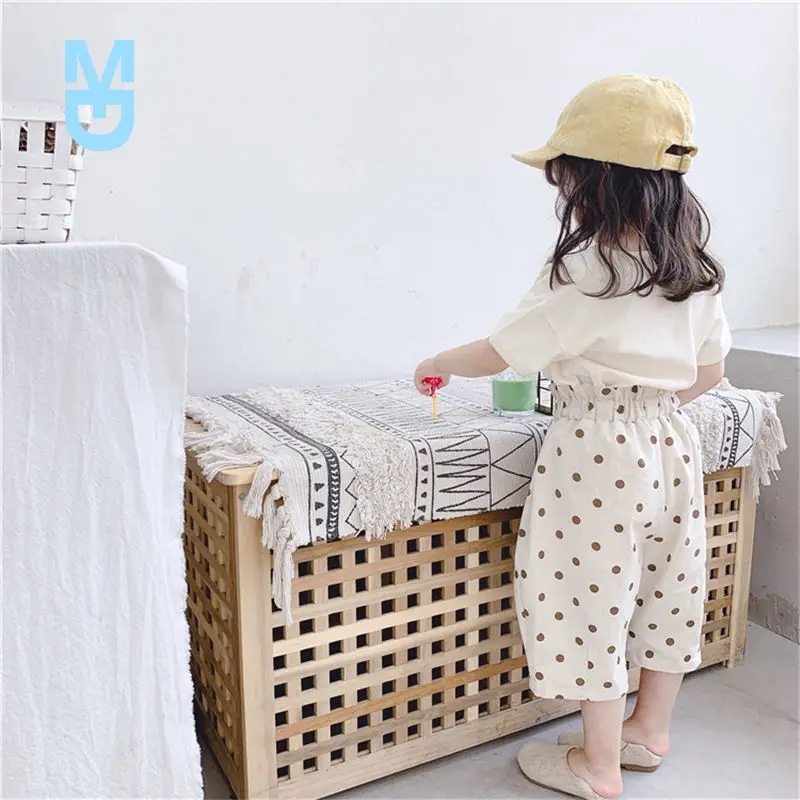 

New 2022 summer boys and girls 7-point pants polka dot baby loose and comfortable Korean mosquito pants cotton P4201