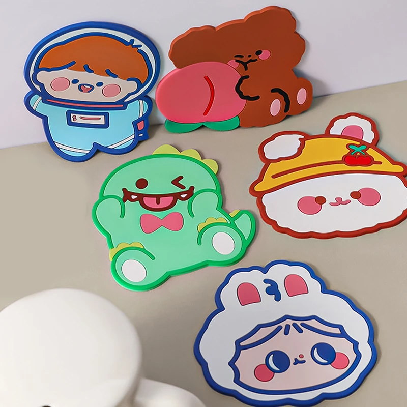 

Cute Cartoon Animal Shaped Tea Coaster Cup Holder Mat Coffee Drinks Silicone Coaster Cup Pad Placemat For Home Kitchen Bar