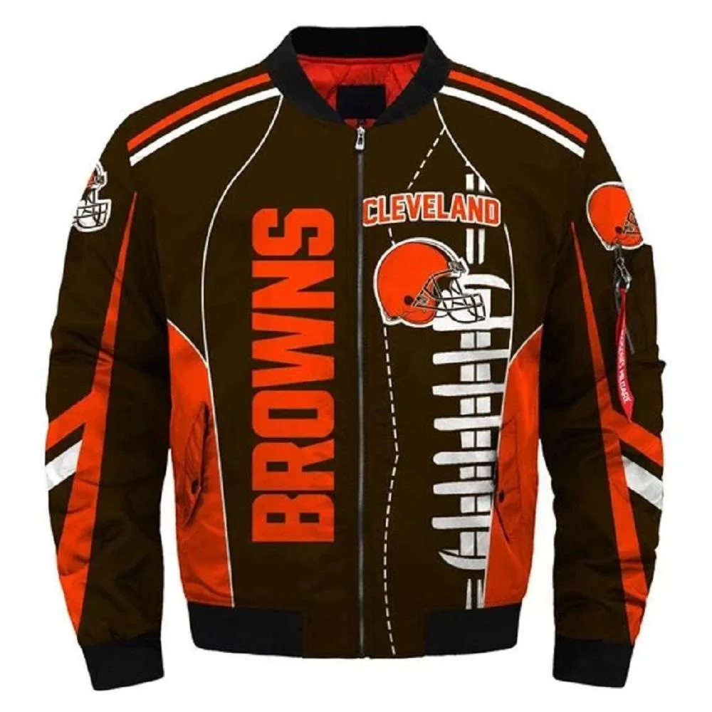 

Cleveland Men Winter Jackets coat Fashion 3D Digital Print baseball uniform football Browns zipper Bomber Jacket for clothing