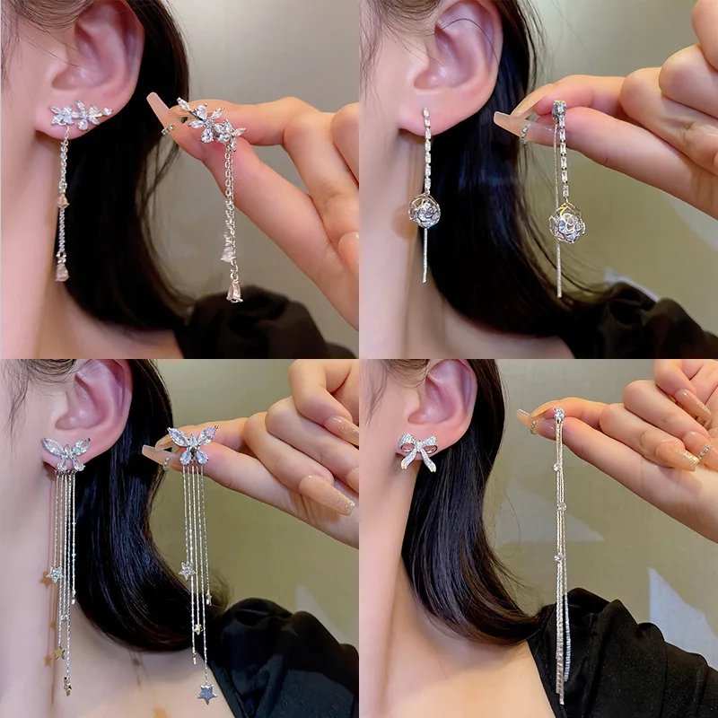 

Женская длинная бабочка с цирконом, свадебная бижутерия