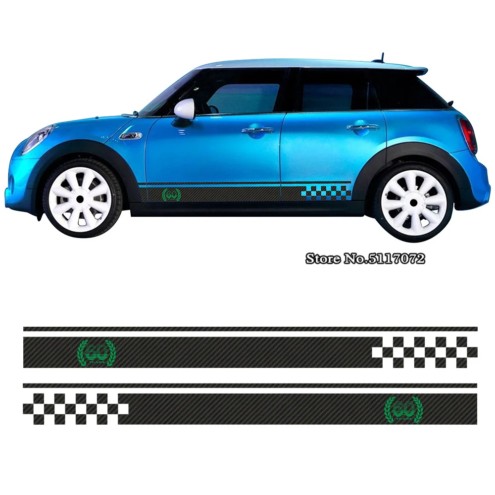 

2pcs Car Door Side Skirt Stripes Stickers 60years Checkered Vinyl Decal For MINI Cooper S Countryman Clubman F54 F55 F56 F57 F60
