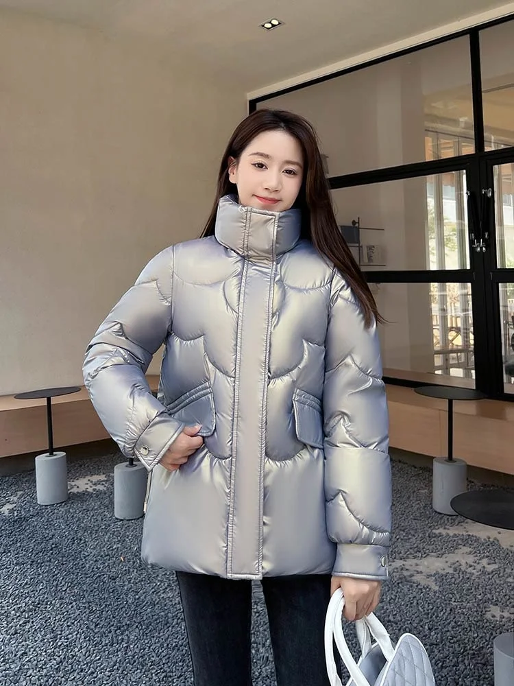 2022 Women's Winter Jacket Coats Thick Down Cotton Padded Short Coat Female Fashion Loose Casual Stand Collar Parkas