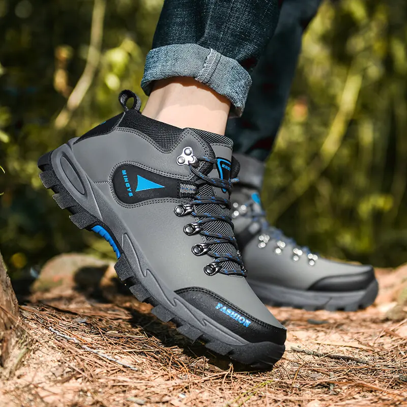 JIEMIAO Men Hiking Shoes Outdoor Trail Mountain Climbing Sport Shoes Waterproof Non-slip Plus Size Autumn Winter Trekking Boots