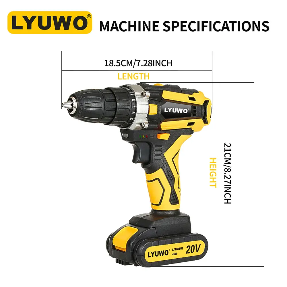 Аккумуляторная дрель LYUWO с литиевым аккумулятором