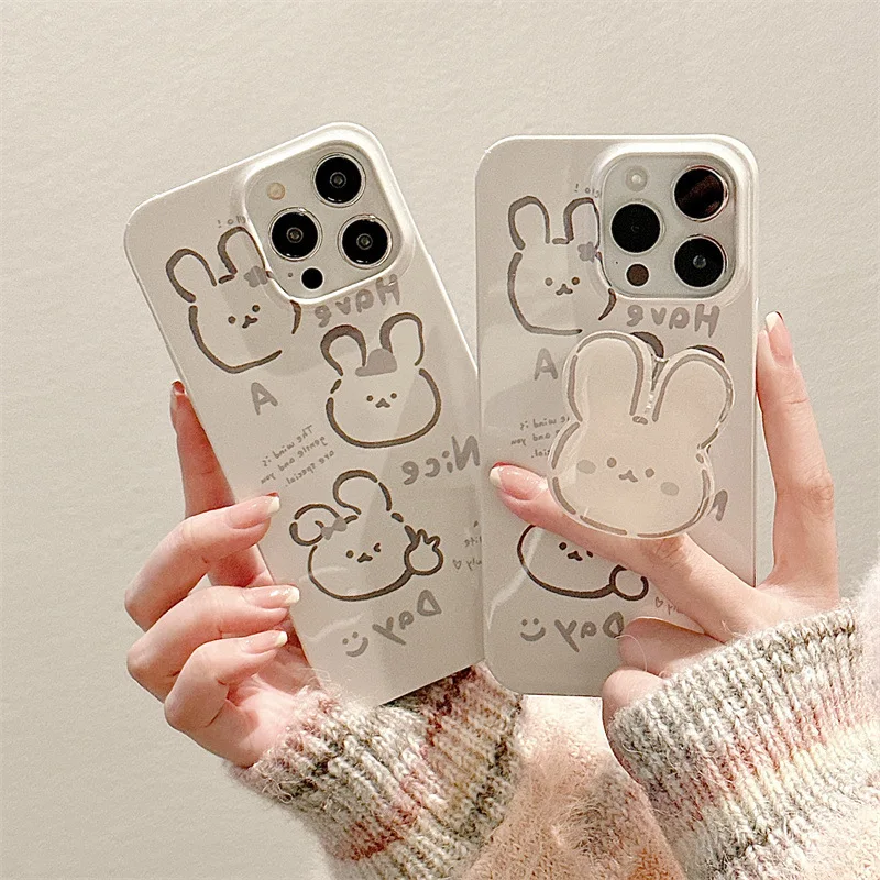 

Cute rabbit illustration+bracket Phone Case For iphone 14 13 12 11 Pro Max X XR XSMAX 7 8 Plus SE TPU Case Cover new products