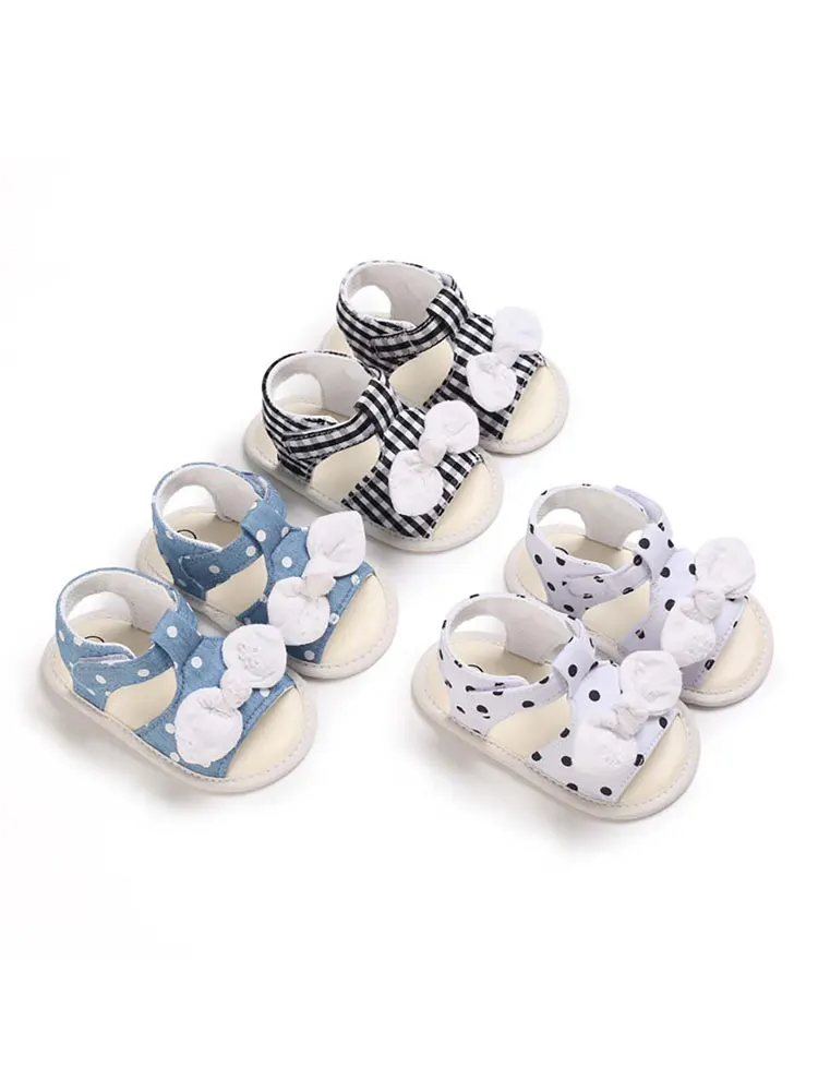 

Summer Sweet Children Baby Crib Shoes Non-Slip Bowknot Toddlers Newborn Infant Sandals Kids Girls Flat Footwear Gingham Walker