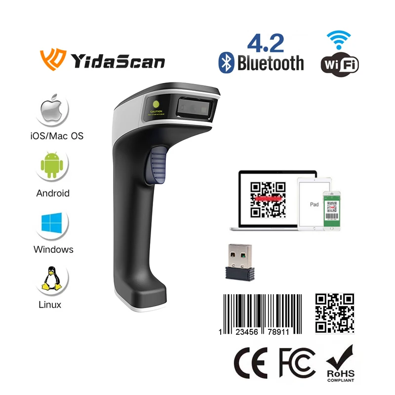 Модный беспроводной Bluetooth-считыватель QR-кодов YidaScan WS40 1D 2D, портативный сканер штрих-кода 3 в 1, проводной USB для Windows Android (art.: 3920cbbf1f0ec) - 3920cbbf1f0ec