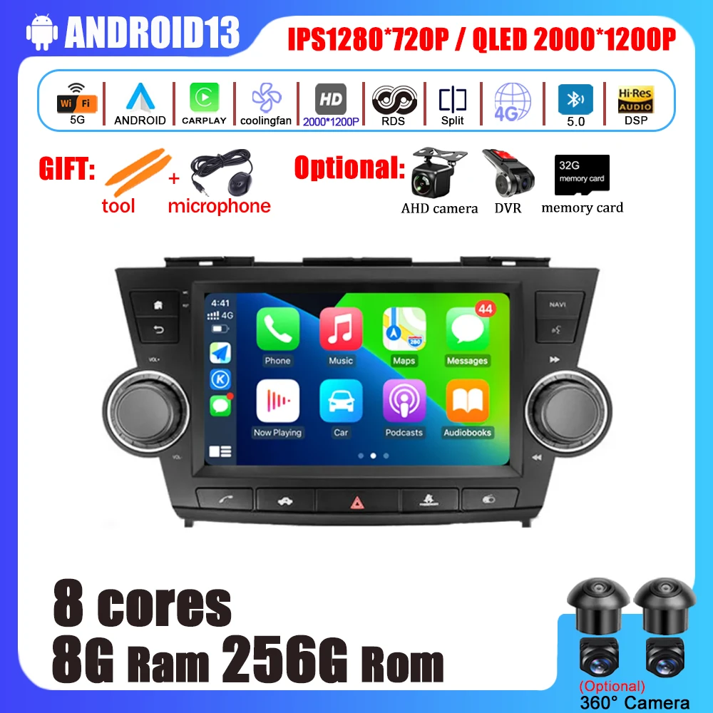 

Android 13 Screen For Toyota Highlander 2 XU40 2007 - 2013 Car accessories Radio Multimedia Video Player Navigation GPS DVD