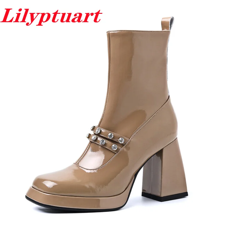 

LILYPTUART ZA Genuine Leather Lady Boots,2022 Winter Fashion Elegant Casual Round Toe Shui Platform Shoes, Women, Ankle Boots