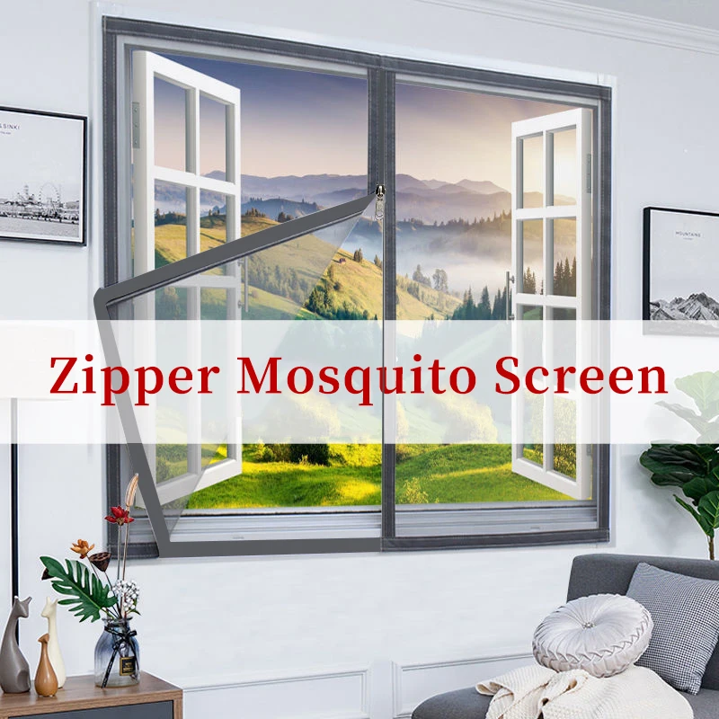 

Mosquito proof zipper screen self mounted perforated free screen household window screen simple adhesive mosquito net forwindows
