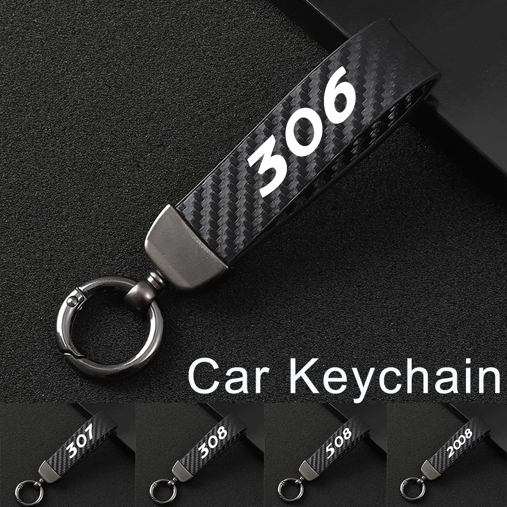 

Carbon Fiber Patterned Car Key Chain Metal Keyring Minimalist Style Key Accessories For Peugeot 306 307 308 508 2008 3008 5008