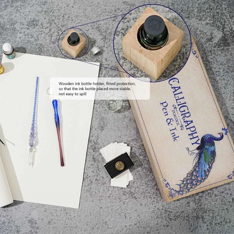 

Стеклянная ручка и набор чернил, ручки для каллиграфии для начинающих для художественного рисования, подарочная карта, Прямая