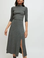 wool solid color a line skirt for maje 2022 spring and autumn new high waisted side ring buckle slit rib knit long skirt women