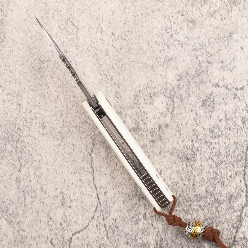 Samsend Дамасский складной нож мини-белая коровья кость ручка универсальный