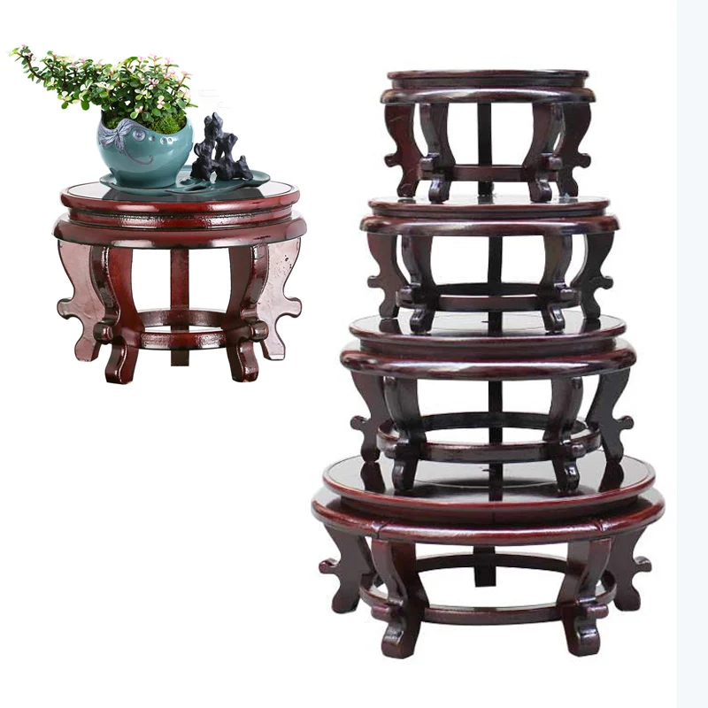 Round Chinese Display Stands Hand-Crafted Vintage Circular Wooden Vase Oriental Vase Stand Aquarium Table Lamp Teapot Base