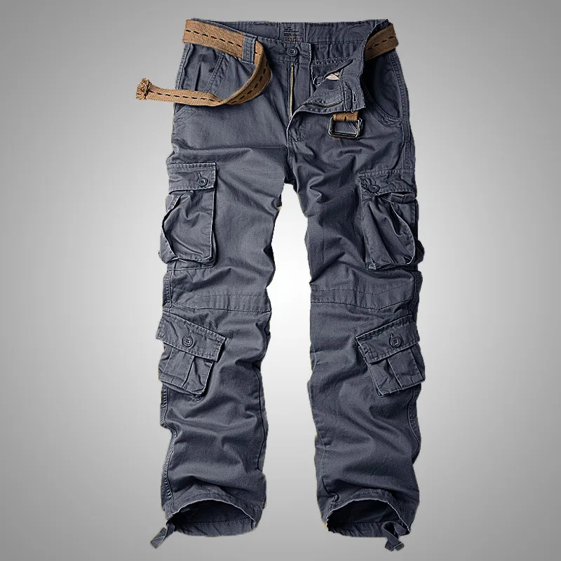 

Military Camouflage Cargo Pants Men Daily Solid Cotton Loose Tactical Zipper Pockets Casual Pant Male Pleated Oversized Overalls