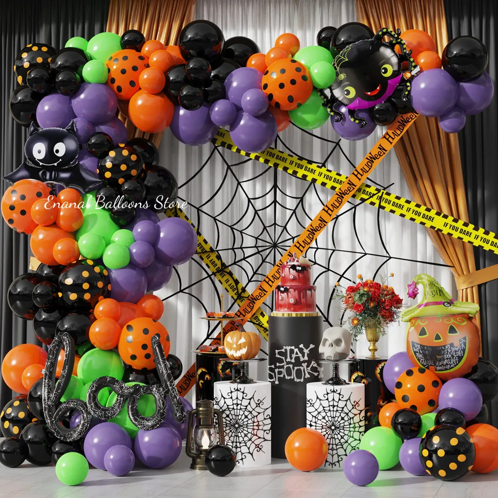 

116 Pieces Halloween Wreath Arch Kit Black Orange Purple Balloons Spider Pumpkin Bat Foil Balloon Kids Birthday Party Decoration