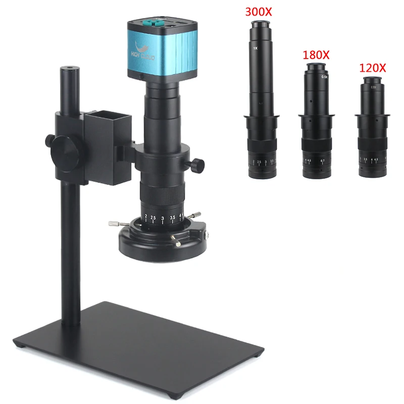 

48MP 4K 2K HDMI VGA Industrial Digital Video Microscope Camera Monocular 120X 180X 300X Zoom C-Mount Lens For Repair Soldering