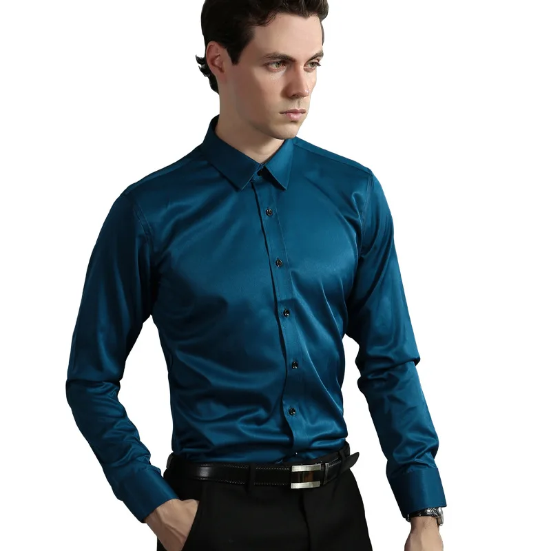 

Stretch Slim Fit Solid Color Mens Shirts Long Sleeve Shirts Casual Business Work Men Shirt Korean Clothes Camisas Para Hombre