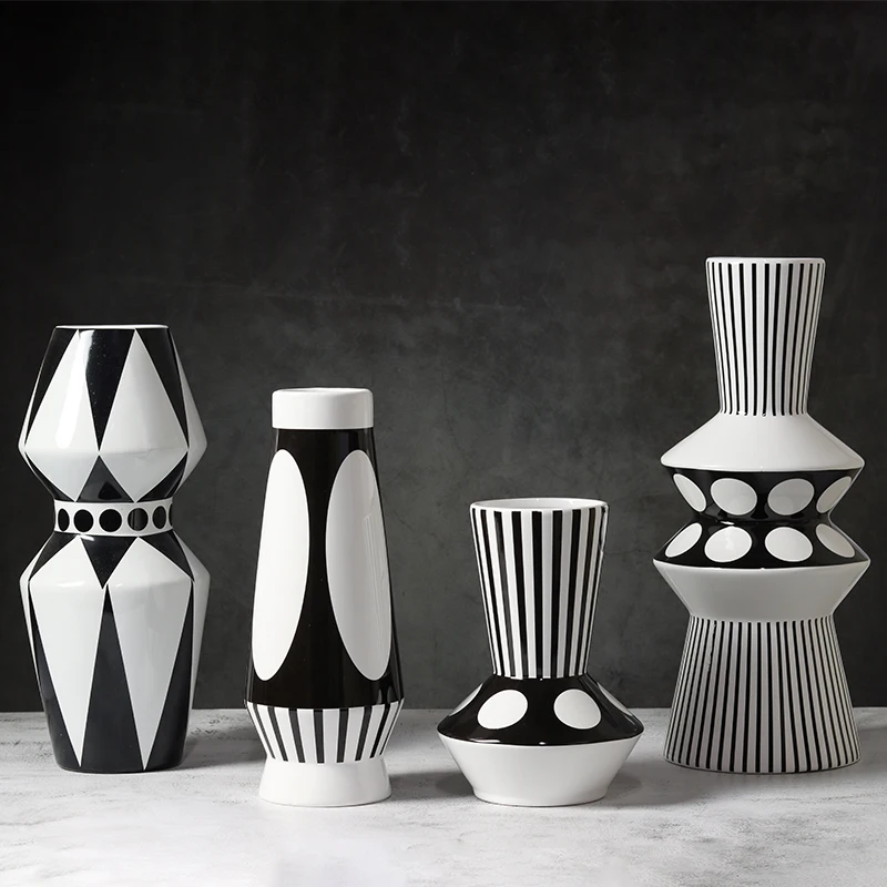 

Ceramic Vase Scandinavian Geometric Vase Black and White Striped Bottle Modern Home Decoration Living Room Table Countertop Vase