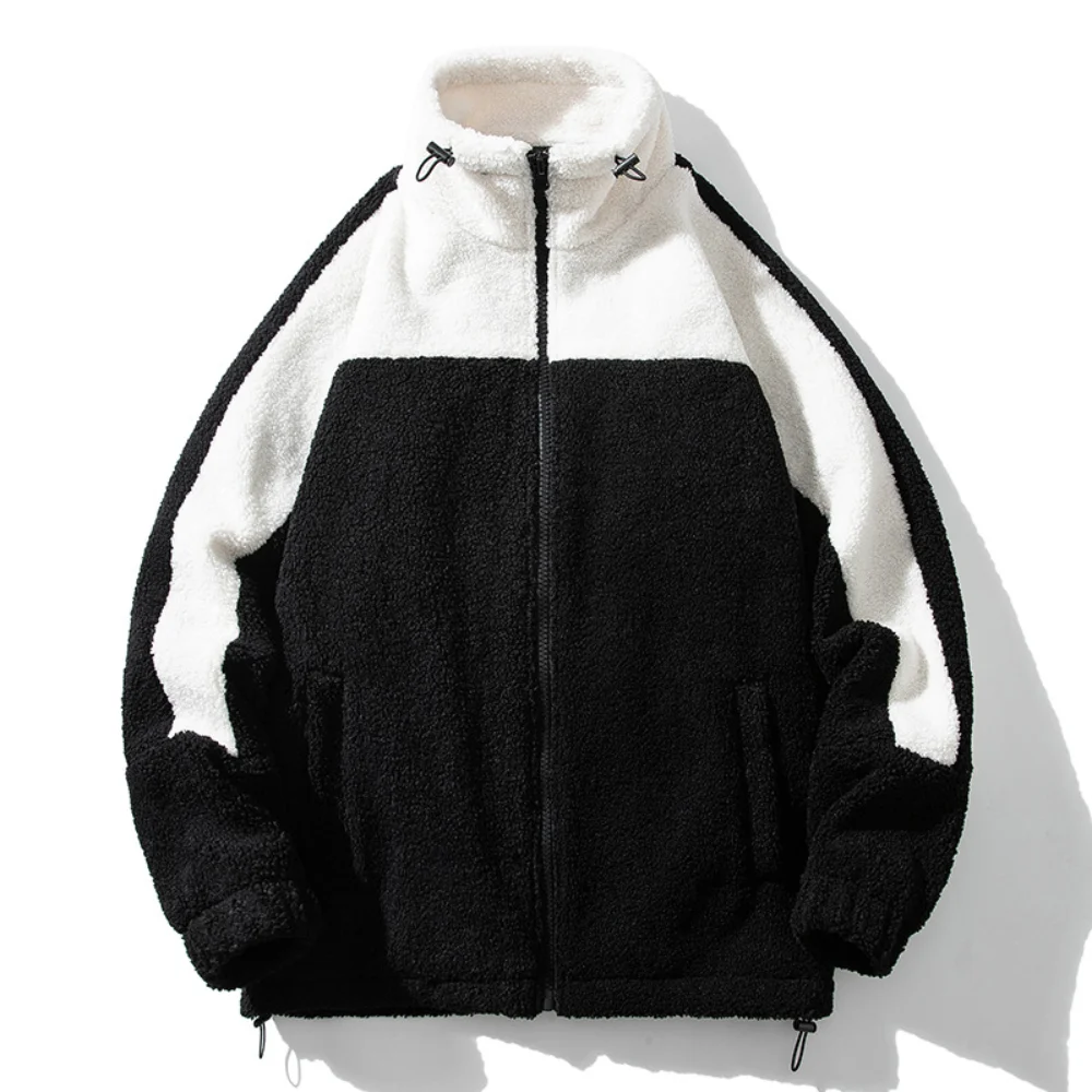 Covrlge Men's Lamb Wool Coat Autumn Winter Fleece Stand Collar Warm Jacket Windproof Patchwork Color Parka Men Clothes MWM178