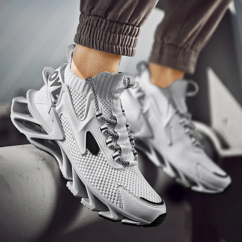 Running Shoes Men Reflective Sport Shoes Male Casual Sneakers Hollow Blade Sole Outdoor Walking Shoes PU+ Mesh Breathable