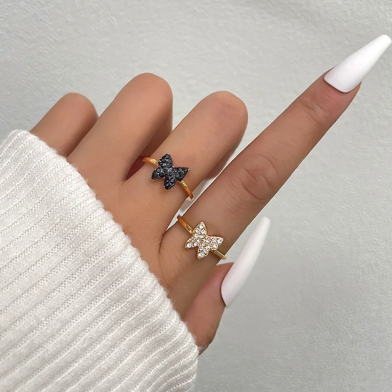 

Diamond lovely Black Butterfly Ring for Women's Adjustable Opening Ring Wedding Engagement Gold Ring Charm Jewelry