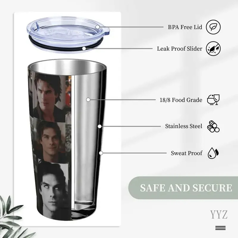 20 унций Дневники вампира изолированный стакан с соломинкой крышка Damon Salvatore
