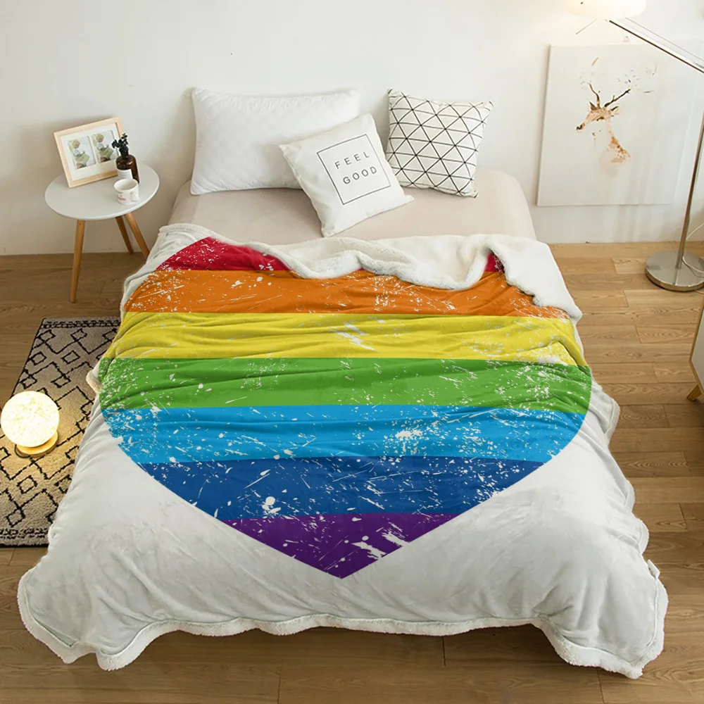 

Rainbow Heart Shaped Stripes Colorful Love Lamb Cashmere Fleece Blanket Home Bed Sofa Winter Sherpa Bedding Kids Thick Bedspread
