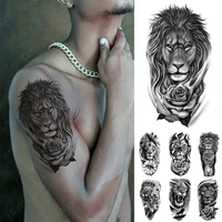 waterproof temporary tattoo sticker lion rose clock flash tattoos tiger leopard wolf crown body art arm fake tatoo men women