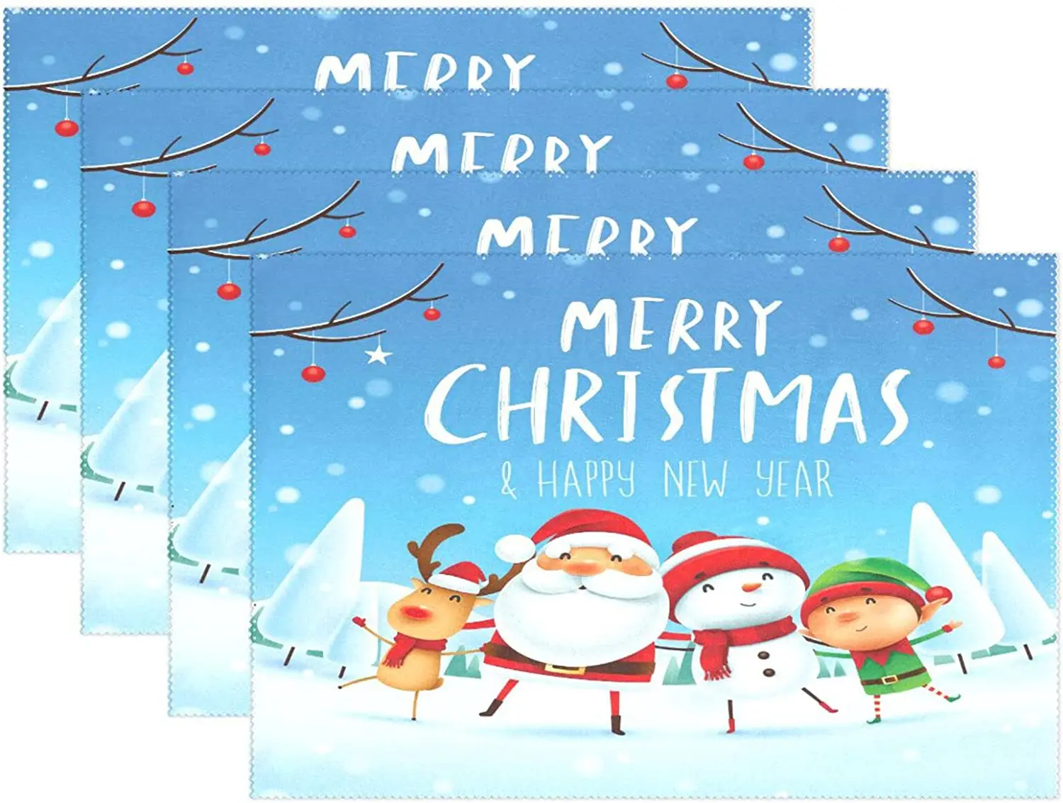 

Christmas Santa Claus Snowman Placemats Set of 4 Washable Polyester Table Mat Kitchen Dinner Decor Stocked