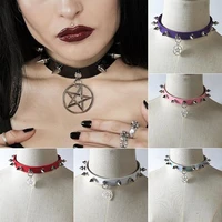 women pentagram star leather choker punk leather supernatur spike rivet collar studded necklace girls gothic jewelry