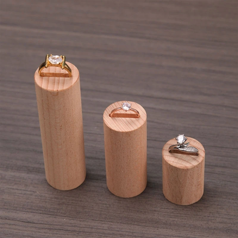 

652F 3 Pcs Wooden Ring Display Stands Cone Ring Holders Jewelry Tower Pillar Display Stands DIY Craft Wood Ring Organizer