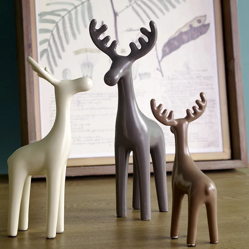 

Set of 3 Ceramic Reindeer Figurine Christmas Decoration Ornament Deer Statue Home Decoration Animal Gift