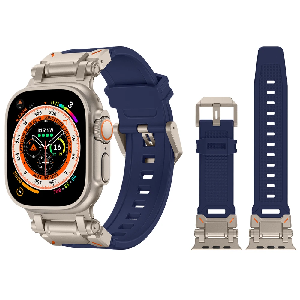 Фото Металлические разъемы + силиконовый ремешок для Apple Watch Ultra Band Ultra 2 49 мм 45 мм 44 мм Браслет для iWatch Ultra 10 9 8 7 6 5 Band №2