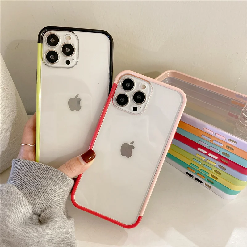 

12 Pro Case Neon Bumper Frame Fluorescence Dual Color Cover for iPhone 12 11 Pro Max 3 in 1 Candy Transparent X XR XS Max Cases