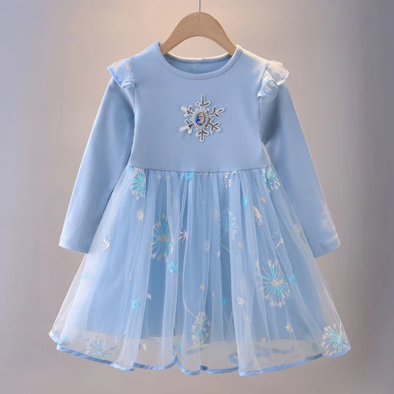 Новинка 2024 года платье Холодное сердце для девочек Диснея принцессы с длинными