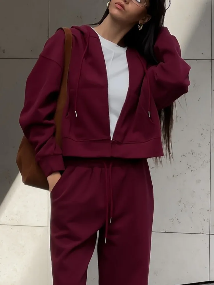 UCXQ модные красные комплекты Ancora удобная повседневная толстовка с капюшоном