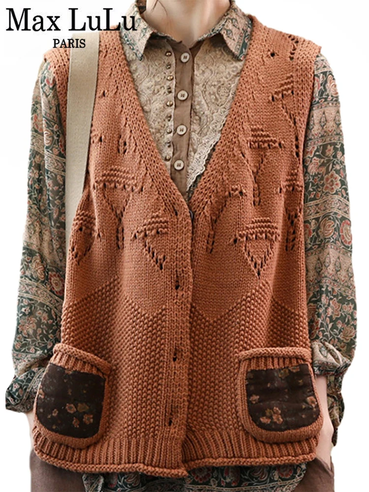 Женский винтажный Трикотажный жилет Max LuLu весенний с V-образным вырезом и