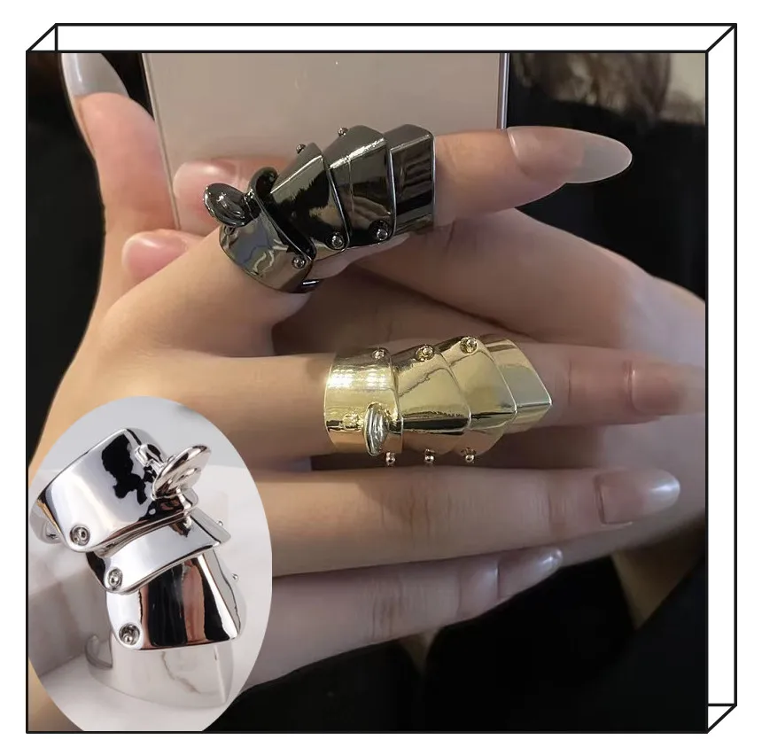 

Knuckle ring Joint ring Four section movable armor ring Open closed double ring Fashion hip hop jewelry Alloy copper silver ring