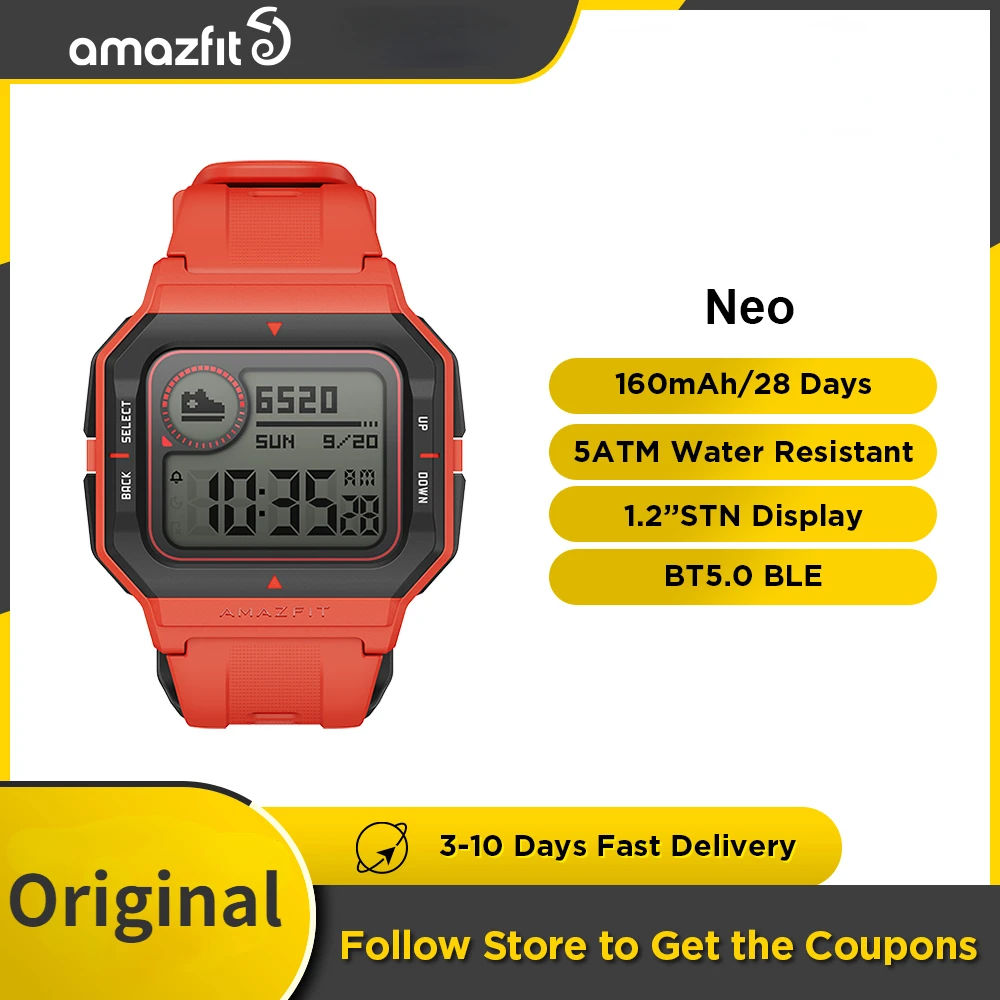 

Original Amazfit Neo Smartwatch 5ATM Rugged Bluetooth Smart Watch for Men Outdoor Sports Monitor Smart Watch for Android IOS