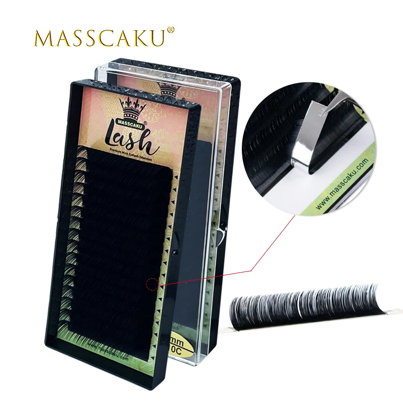 MASSCAKU 16rows/case 8-16mm & mix Premium Natural Synthetic Mink Individual Eyelash Single Extension eyelashes soft cilia lashes