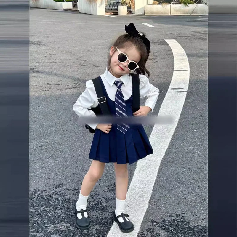 Hnq-весеннее новое платье для девочек в стиле преппи из двух частей с длинным