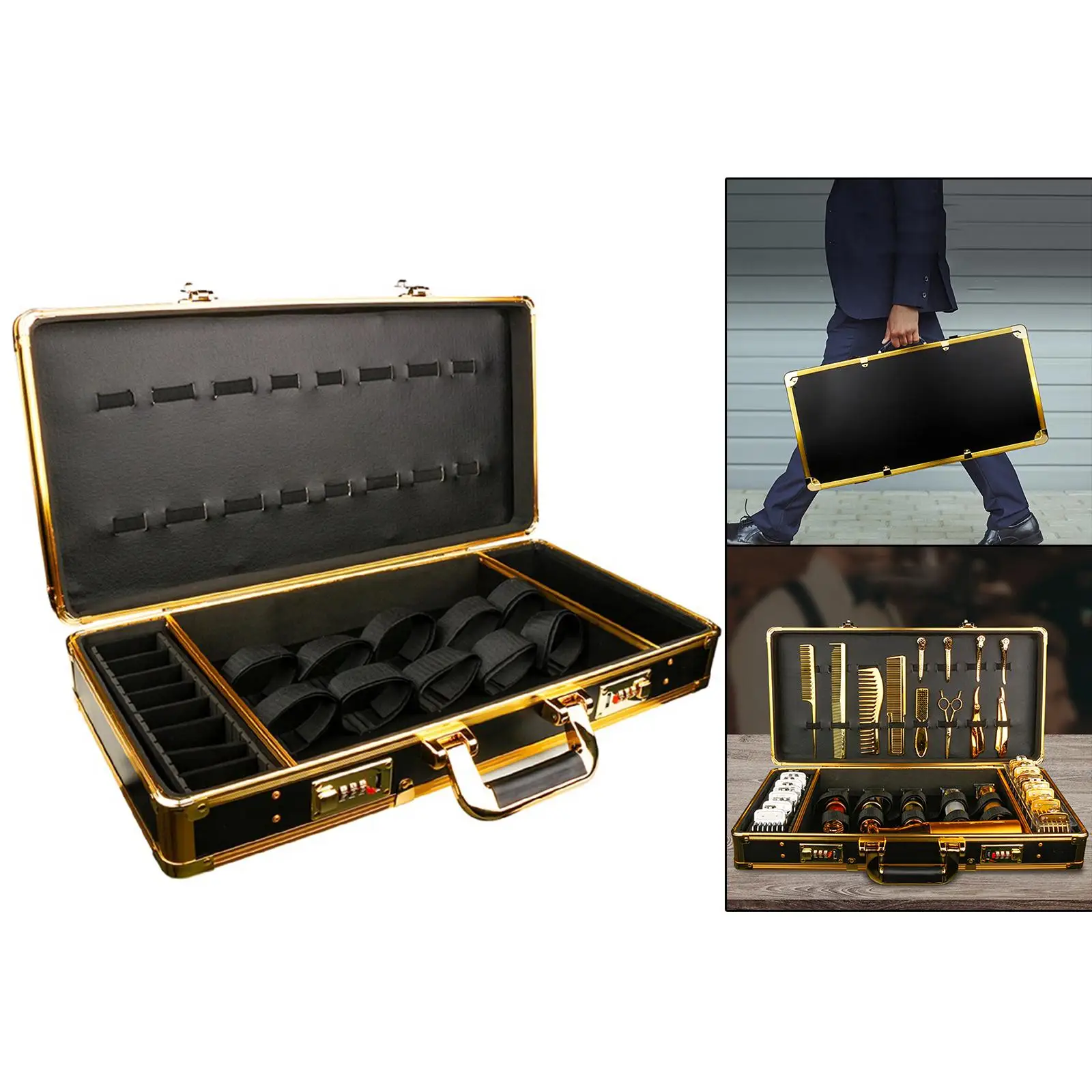 

Retro Barber Carrying Case with Password Clippers Combs Salon
