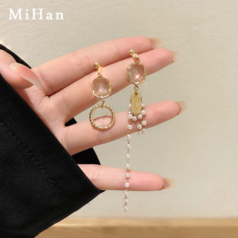 

Mihan Modern Jewelry 925 Silver Needle New Asymmetrical Drop Earrings Popular Glass Simulated Pearls Dangle Earrings For Women